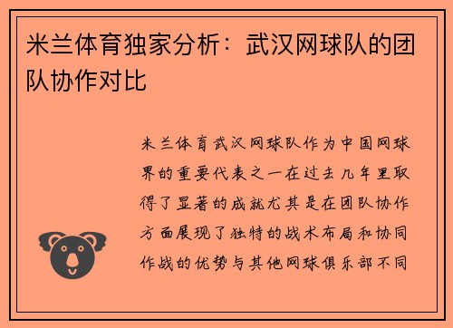 米兰体育独家分析：武汉网球队的团队协作对比